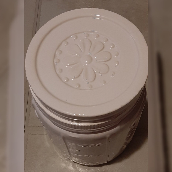 Large Cookie Jar Container - Mason Jar Style White Ceramic - Picture 3 of 11